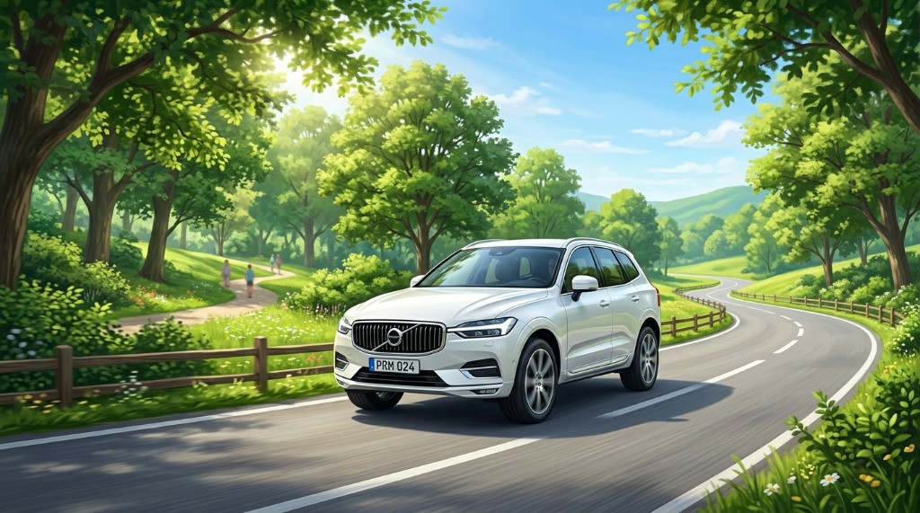 녹지 공원 인근 도로의 SUV 주행 — 자동차보험료 비교견적